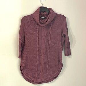 Express maroon colored cowl neck half sleeve cable knit & ribbed hem sweater; XS
